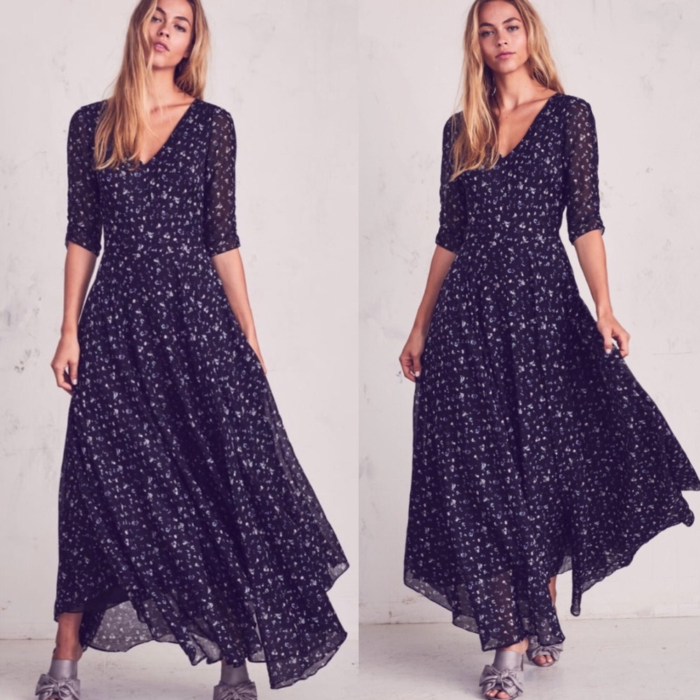 LoveShackFancy Larissa Dress Black Maxi Length